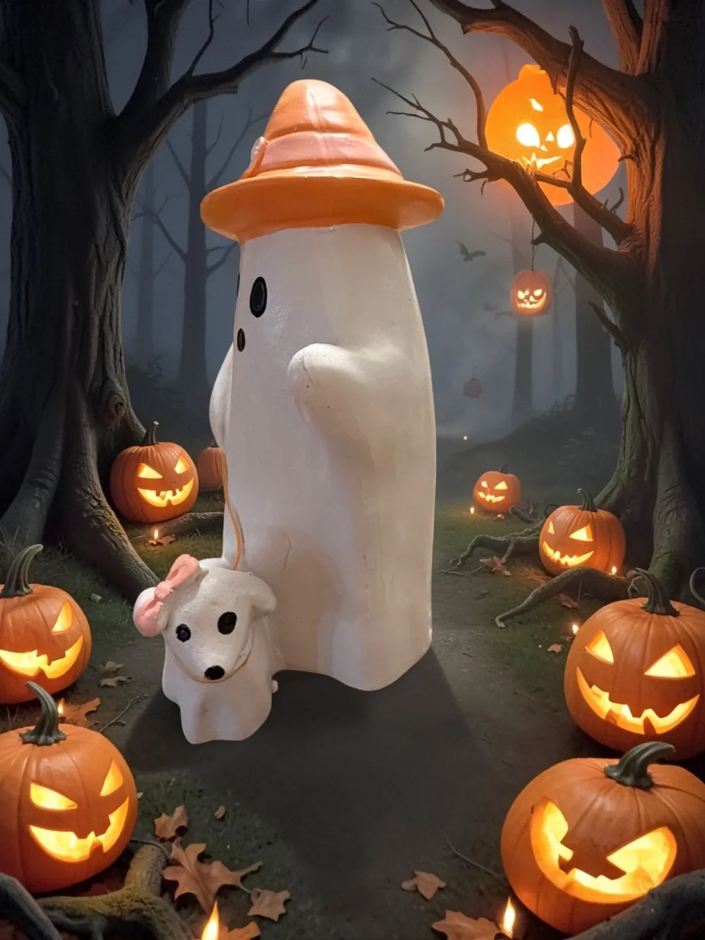 🐶👻🎃NWT Halloween Orange Witch Hat Ghost Walking Dog 🐶 👻🎃